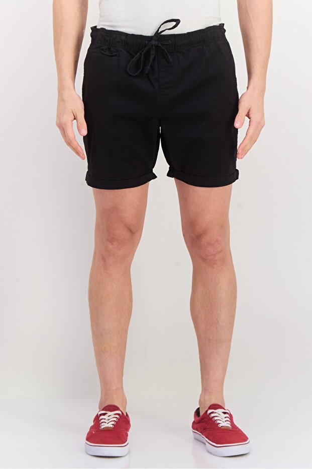 Men Drawstring Basic Shorts, Black - 1