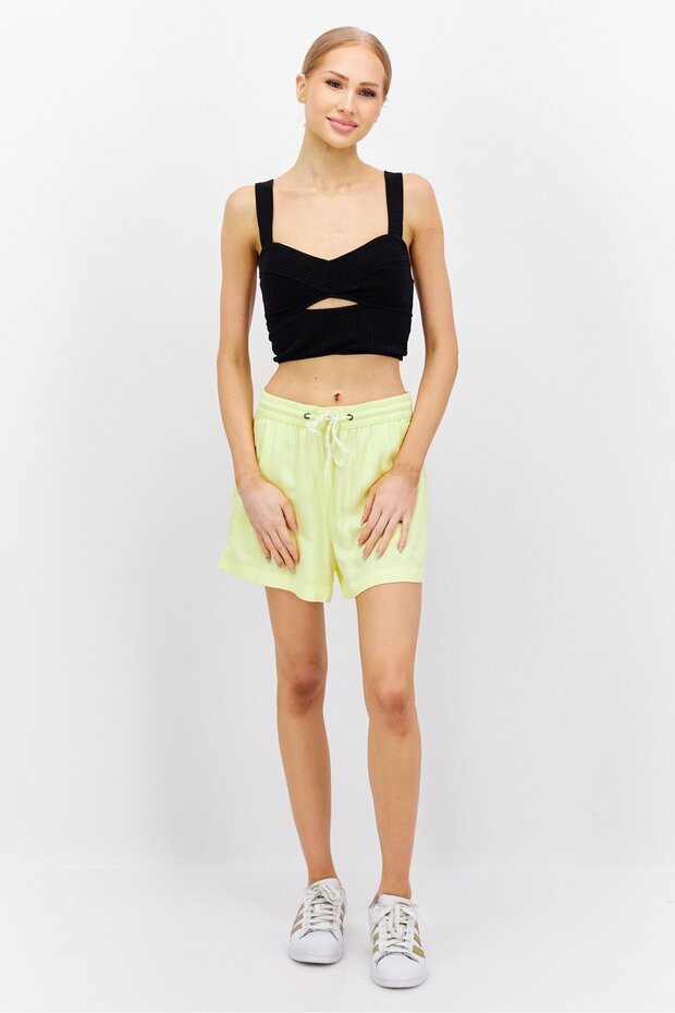 Women Solid Basic Shorts, Yellow - 2