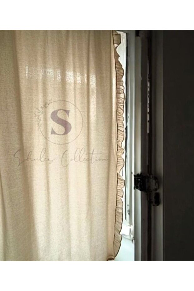 Boydan Firfirli Natural Vintage Cotton Linen Curtain (Width X Length) - Single Panel - Without Pleats