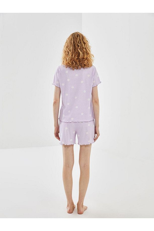 LCW Young Bisiklet Yaka Çiçekli Kadın Şortlu Pijama Takımı - 4