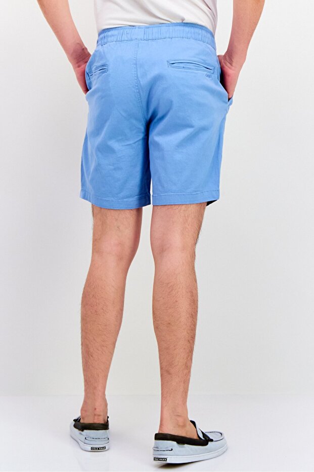 Men Drawstring Plain Basic Shorts, Blue - 3