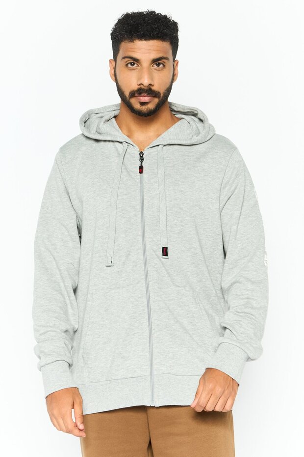 Men Hooded Long Sleeve Solid Sweatshirt, Light Grey - 1