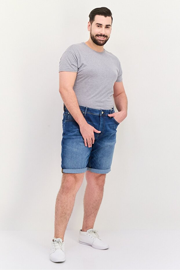 شورت جينز رجالي سادة، أزرق - 4
