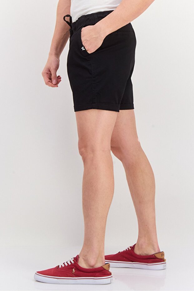 Men Drawstring Basic Shorts, Black - 2