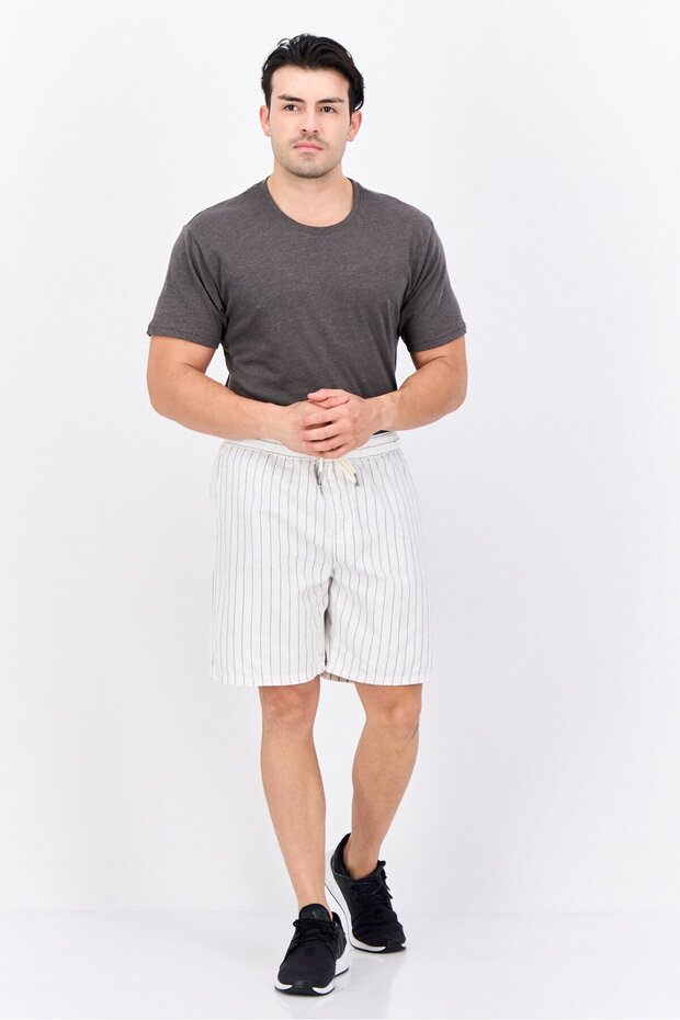 شورت رجالي مخطط أساسي، أبيض - 4