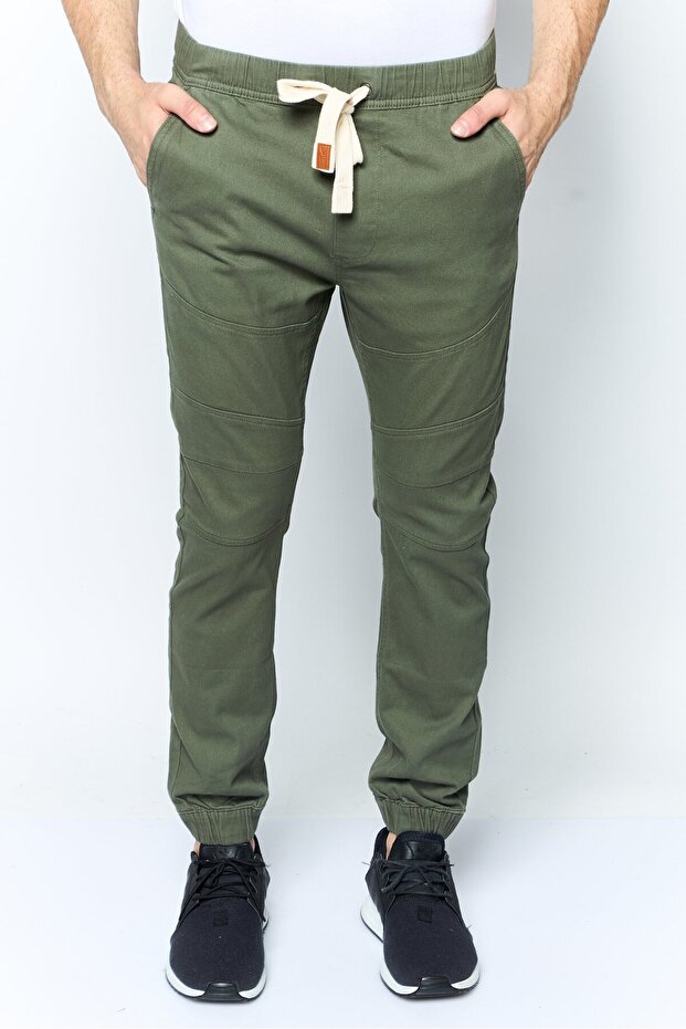 بنطال رياضي رجالي بقصّة عادية ورباط، زيتوني - 1