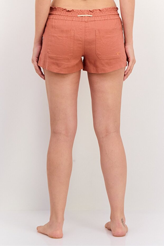 Women Solid Shorts, Rust - 3