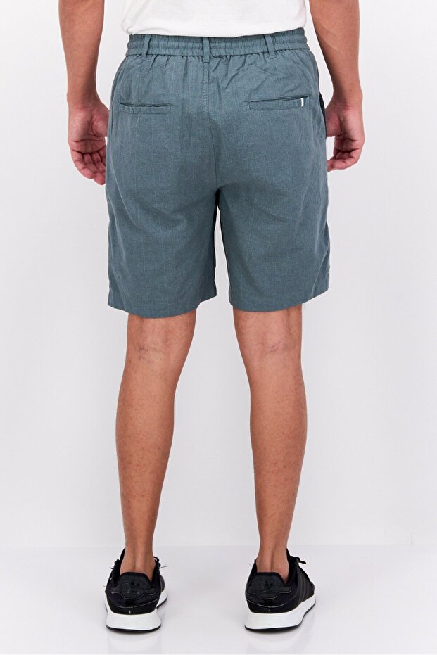 Men Solid Basic Shorts, Teal Green - 3