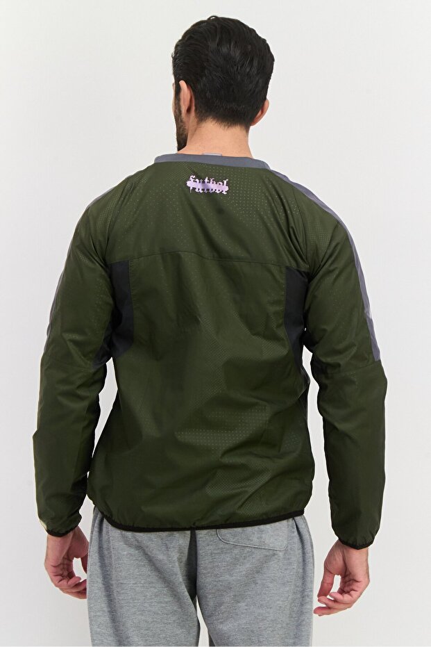 جاكيت رياضي رجالي بطبعة كاملة، زيتوني - 3