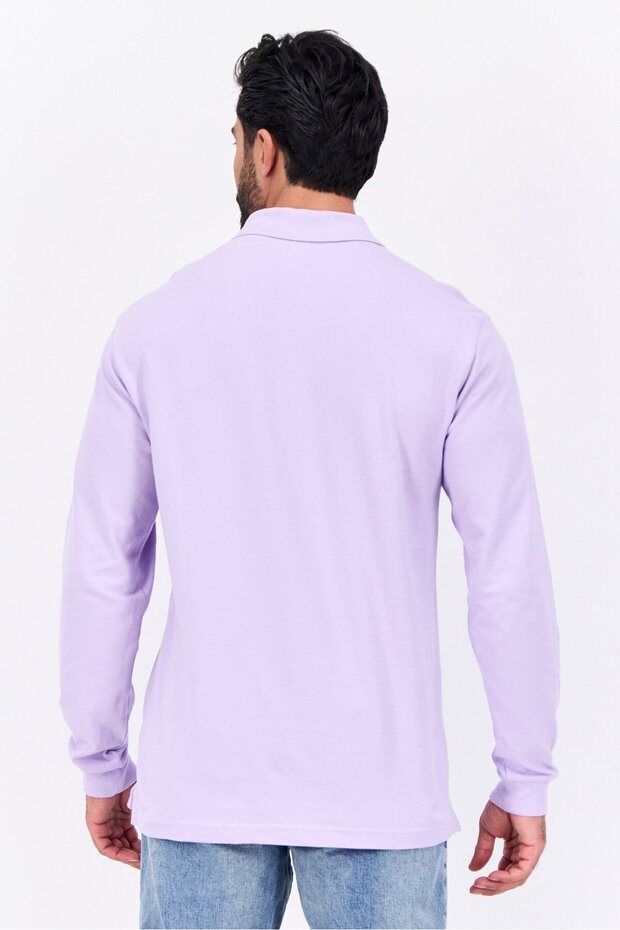 Men Regular Fit Solid Full Sleeves Polo, Lilac - 2