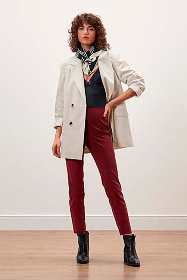 بنطلون نسائي سادة بقصّة عادية، أحمر - 1