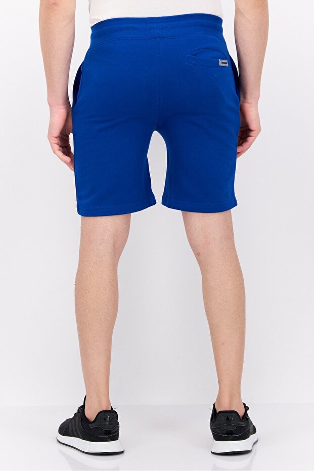 Men Drawstring Brand Logo Basic Shorts, Blue - 3