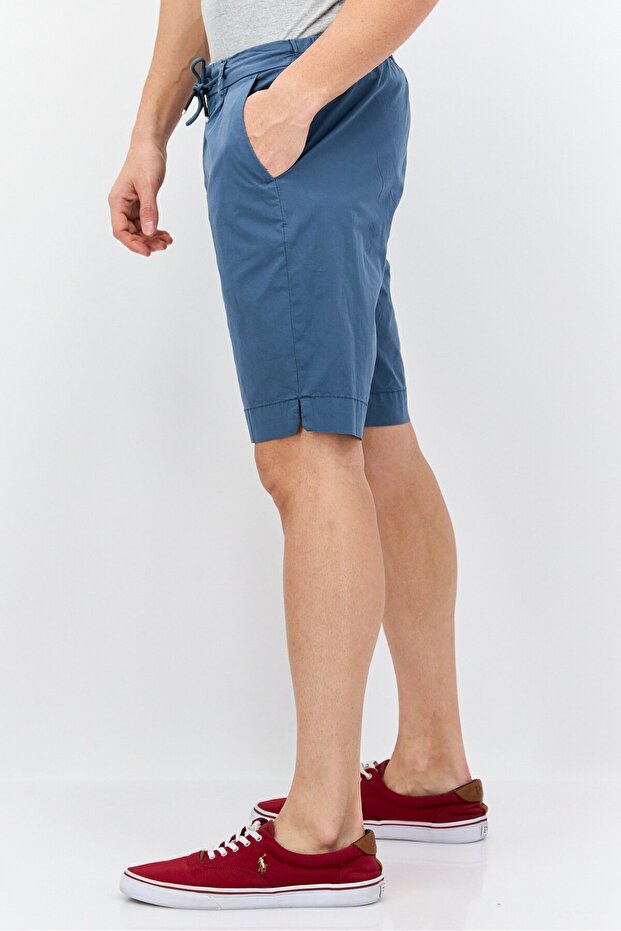 شورت برمودا رجالي سادة برباط، أزرق داكن - 2