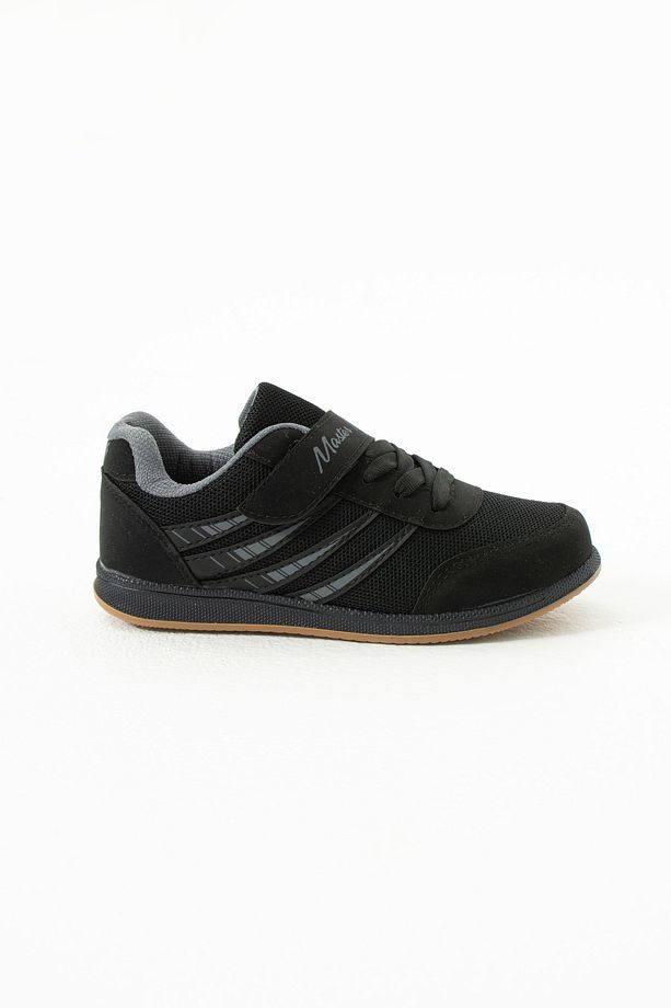 Çocuk Bağcıklı Siyah Füme Tek Cırtlı Esnek Hafif Nefes Alabilen Rahat Fileli Sneaker Spor Ayakkabı - 5