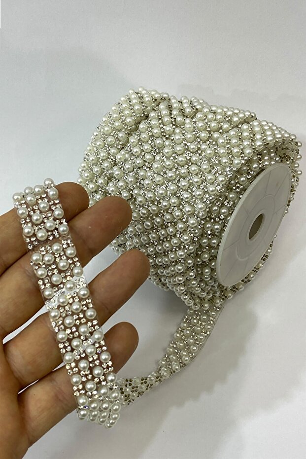 İncili Ütüyle Yapışan Şerit Aplik 1 mt - 2