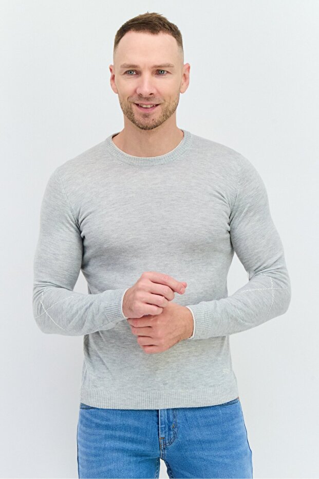 Men Crew Neck Long Sleeves Heather Sweater, Grey