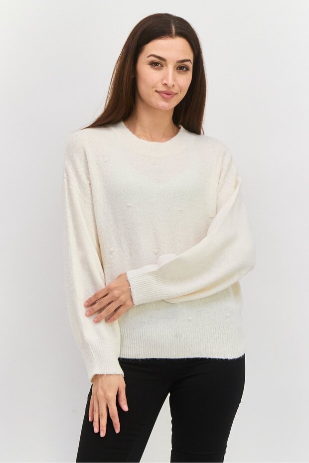 Women Crew Neck Knitted Sweater, Off White