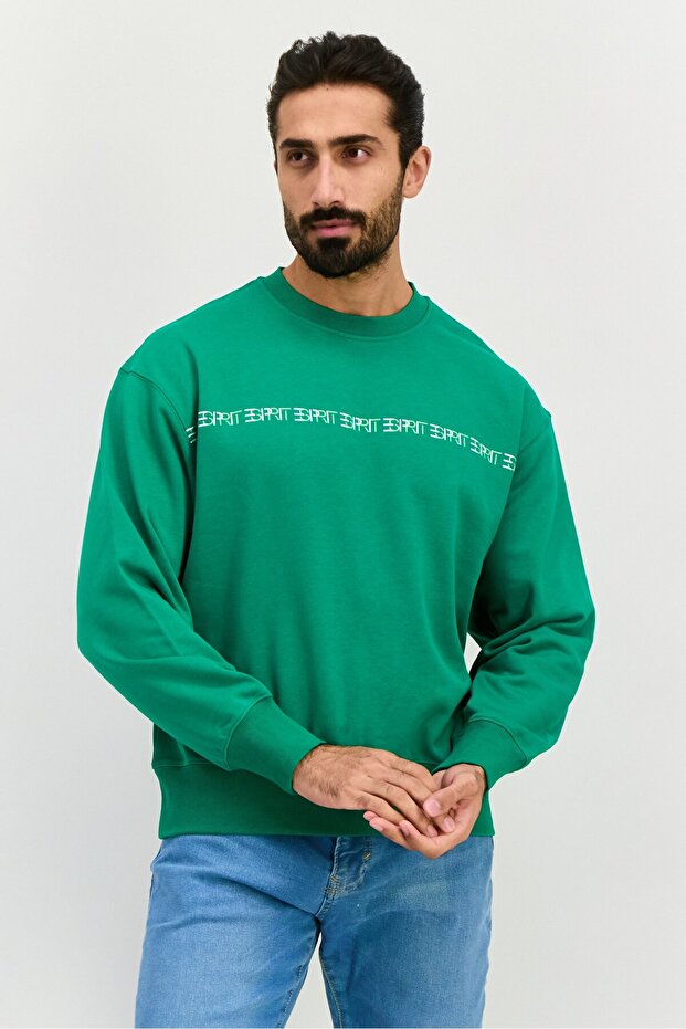 Men Crew Neck Brand Logo Long Sleeve Sweatshirt, Green