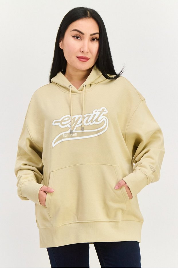 Women Brand Logo Long Sleeves Hoodie, Beige