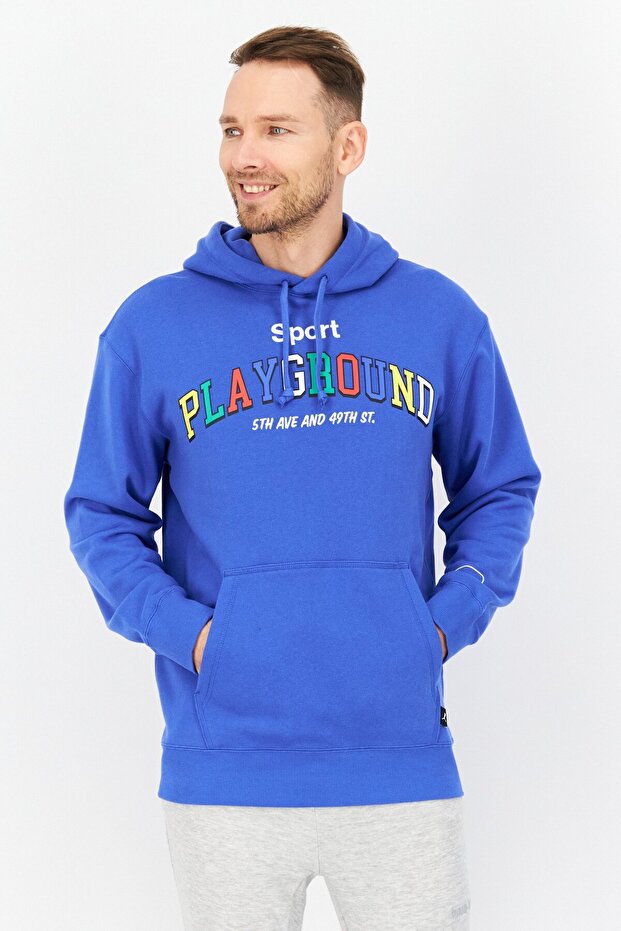 Men Sportswear Fit Graphic Print Training Hoodies, Blue