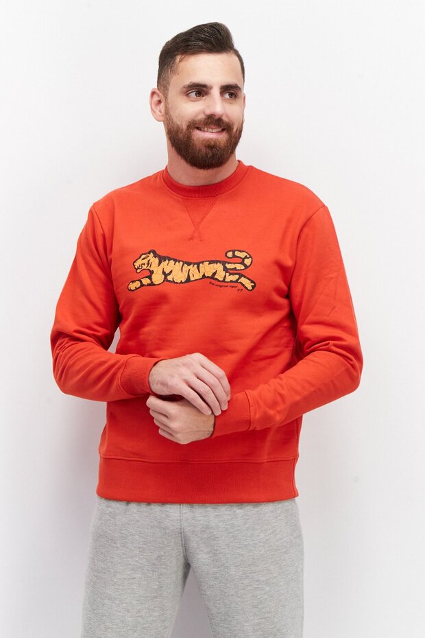 Men Crew Neck Long Sleeve Brand Logo Sweatshirt, Red
