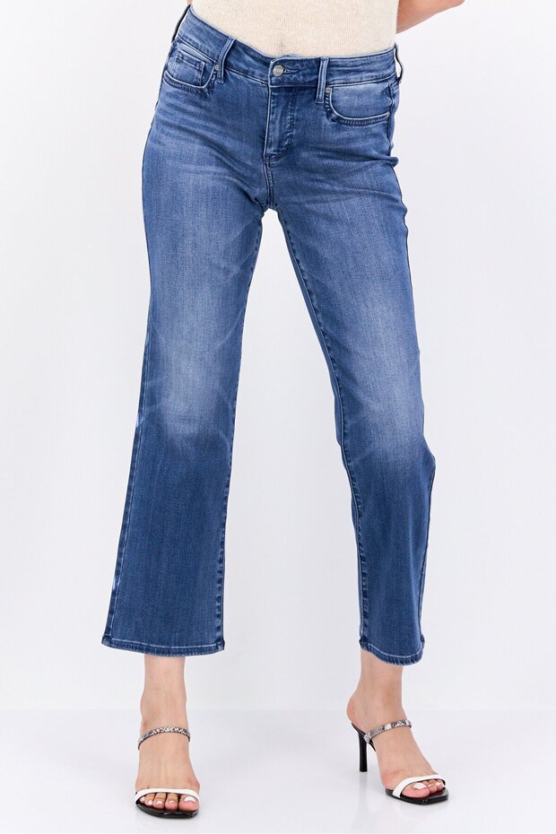 Women Washed Stretchable Wide Leg Denim Jeans, Blue