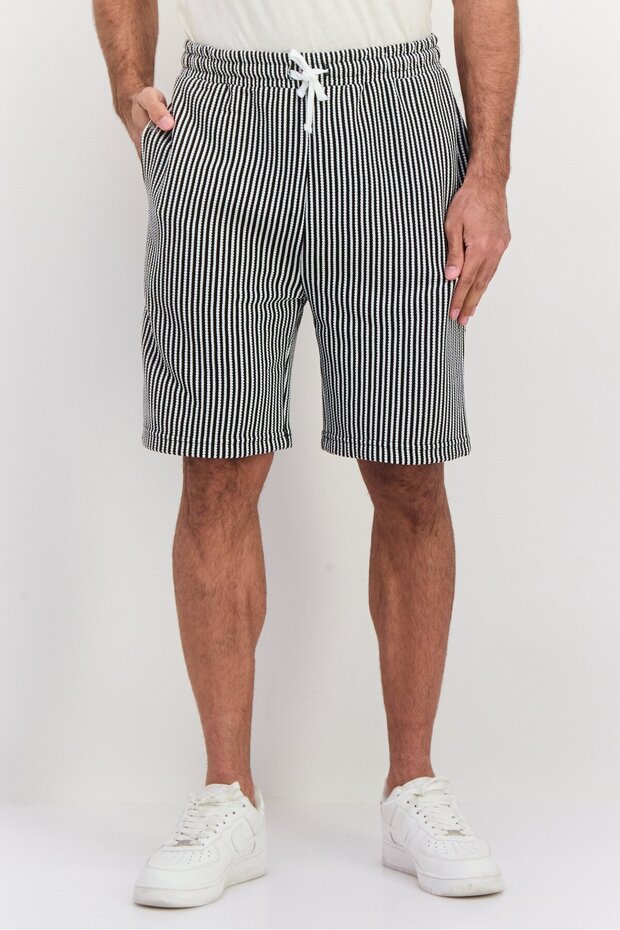 شورت رجالي منقوش، أسود - 1