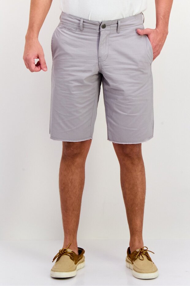 Men Solid Chino Shorts, Light Grey - 1