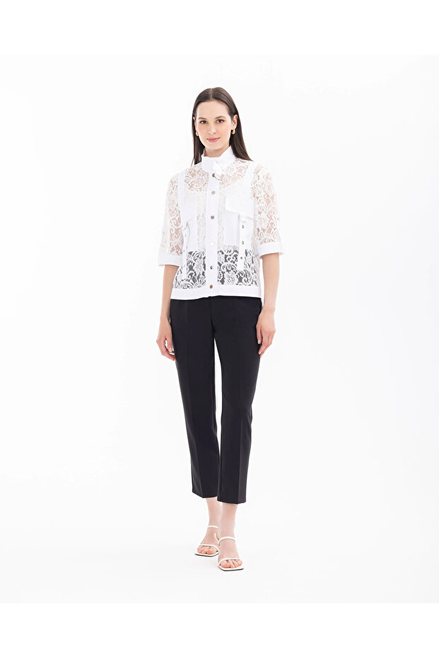 Kısa Kollu Dantel Ceket - 4