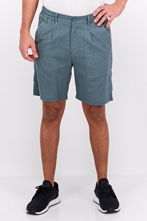 Men Solid Basic Shorts, Teal Green - 1
