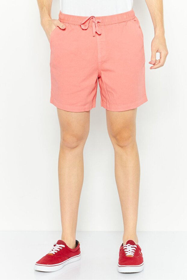 Men Plain Basic Shorts, Coral - 1
