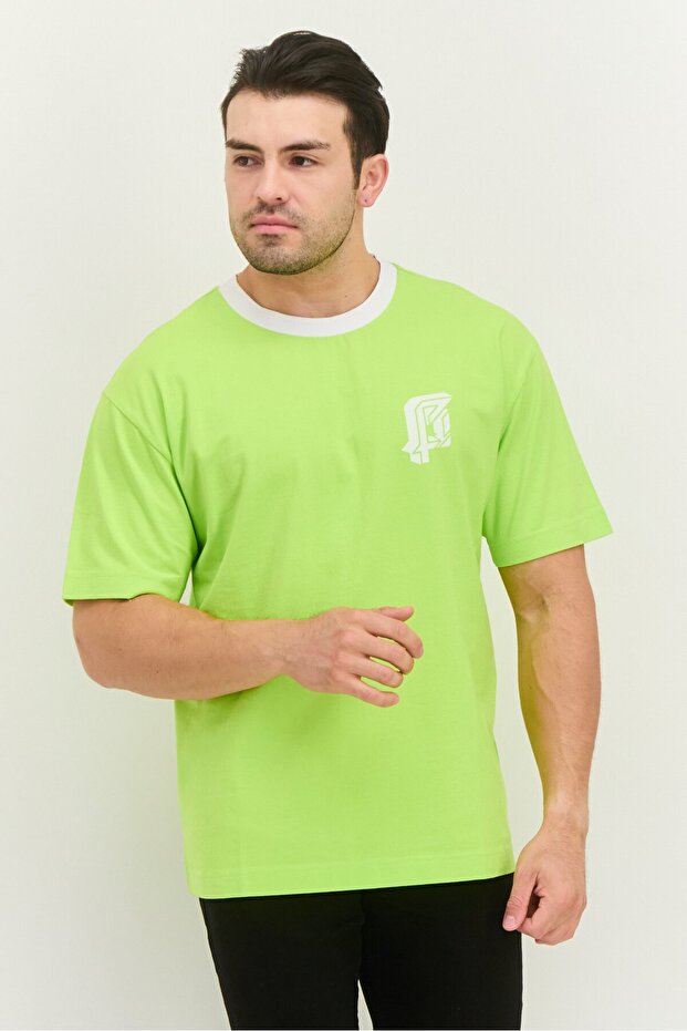 Men Crew Neck Short Sleeves Graphic Print T-Shirt, Lime Green