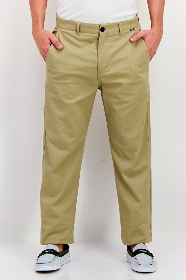 Men Slim Fit Solid Chino Pants, Dark Beige