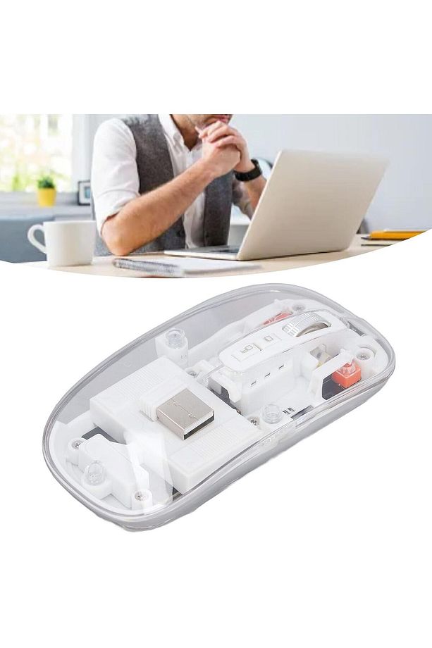 Şeffaf Kablosuz Mouse Sessiz Tuş 3 DPI Modu Çift Bağlantı Ergonomik 180 Saat Kullanım - 4