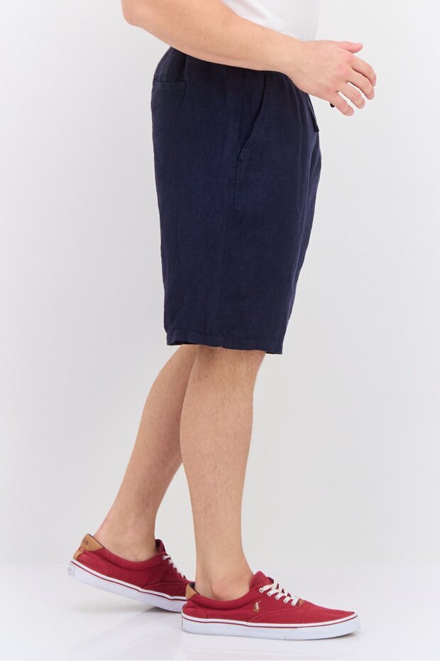 شورت رجالي أساسي برباط منقوش، أزرق داكن - 2