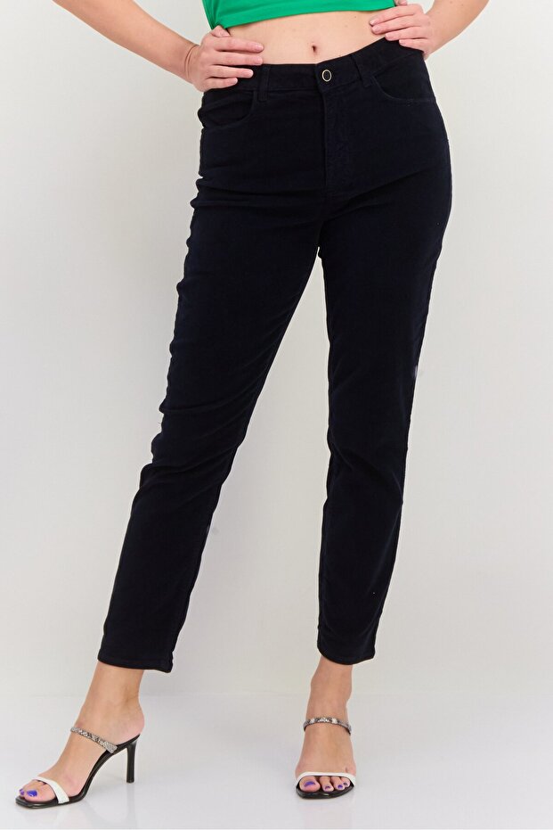 Women Slim Fit Corduroy Stretchable Jeans, Dark Navy