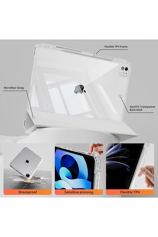 Apple iPad Pro 12.9 3./4./5./6. Nesil Kılıf Kalem Bölmeli Akrilik Şeffaf Ayrılabilir Case 2018-2022 - 3