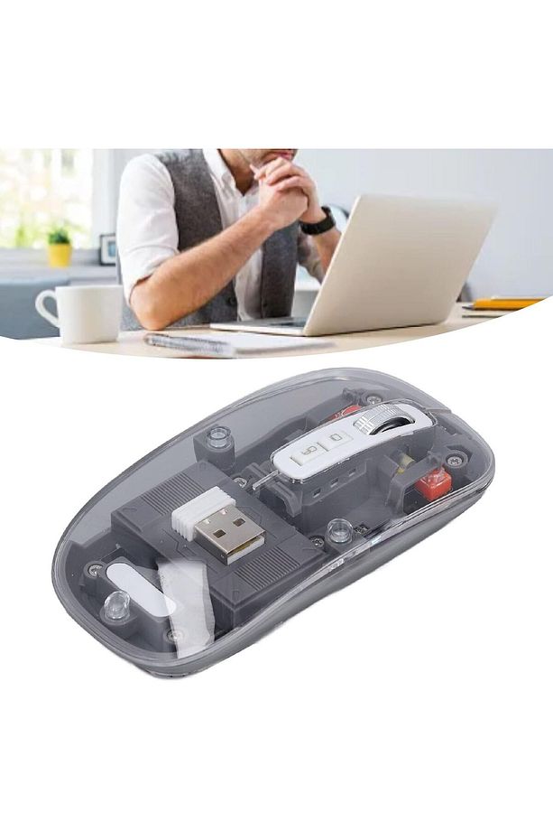 Şeffaf Kablosuz Mouse Sessiz Tuş 3 DPI Modu Çift Bağlantı Ergonomik 180 Saat Kullanım - 8
