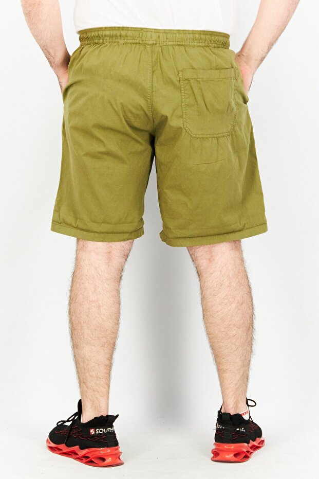 Men Plain Drawstring Basic Short, Olive - 4
