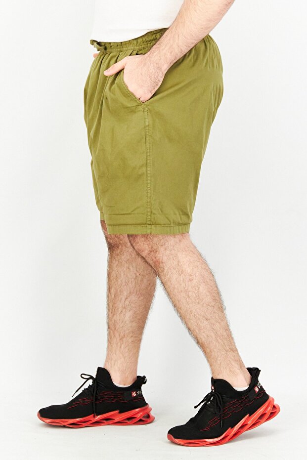 Men Plain Drawstring Basic Short, Olive - 2