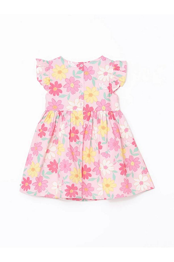 LCW Kids Pembe Çiçekli Poplin Kız Bebek Elbise - 3
