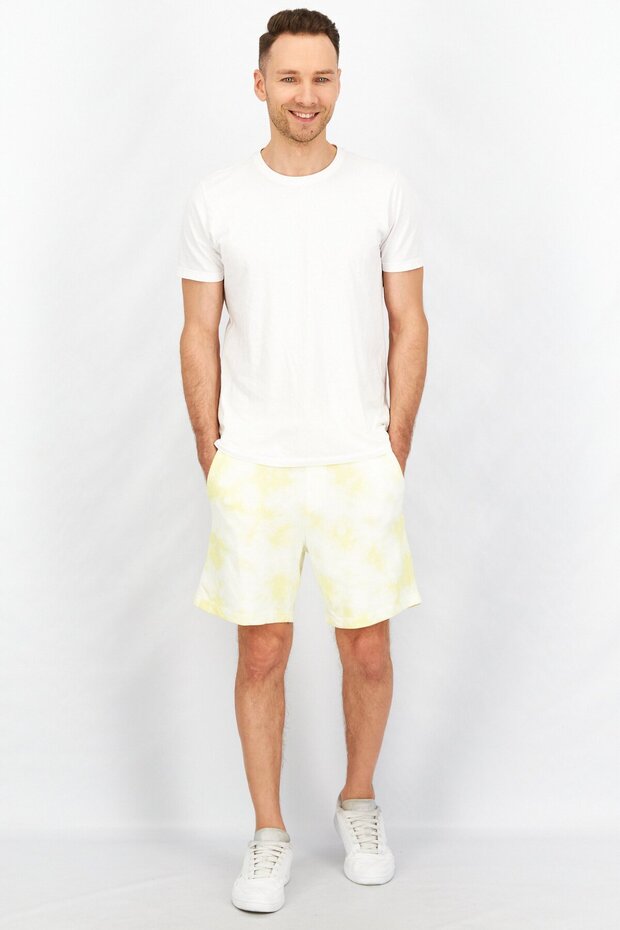 Men Drawstring Tie Dye Basic Short, Yellow Combo - 3