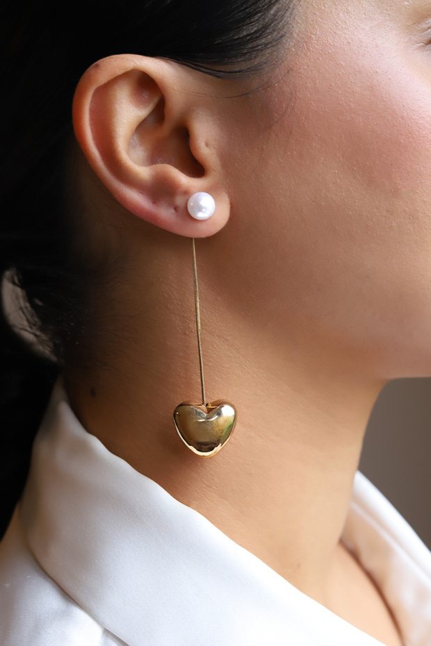 Chain Dangle Heart Pearl Earrings