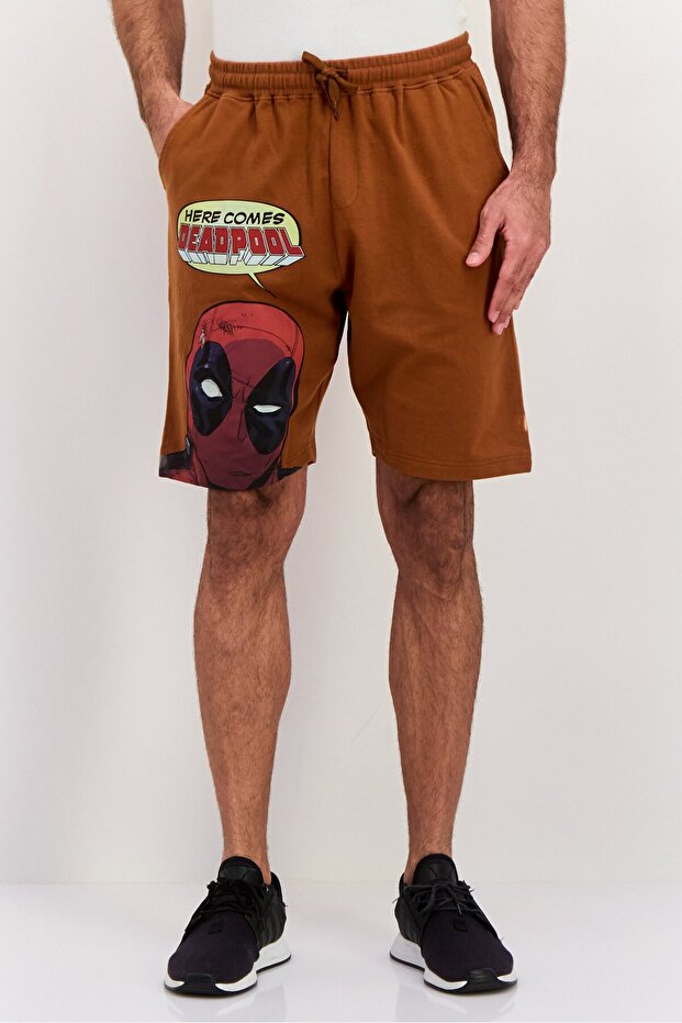 Men Deadpool Basic Shorts, Brown - 1