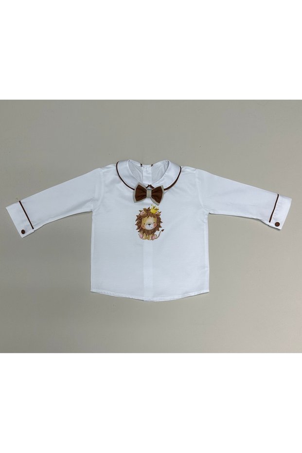 Tan Brown Piping Bow Tie Colorful Lion King Concept Shirt
