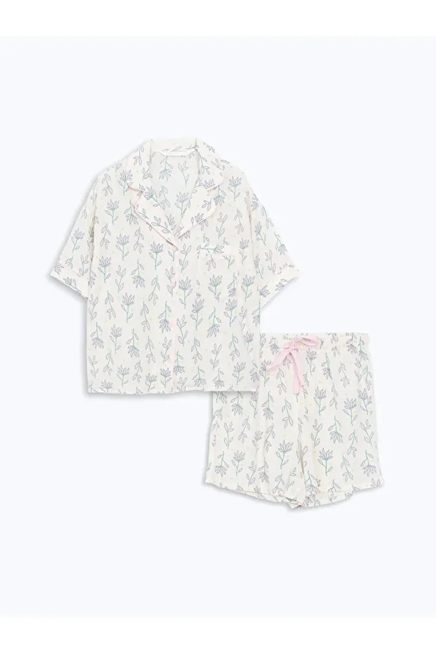 LCW DREAM Gömlek Yaka Desenli Kadın Şortlu Pijama Takımı - 5