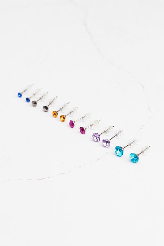 Colorful Single Stone Earring Set - 2