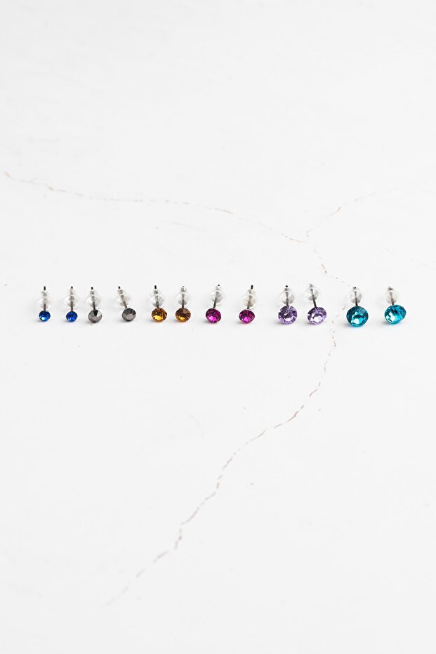 Colorful Single Stone Earring Set - 3
