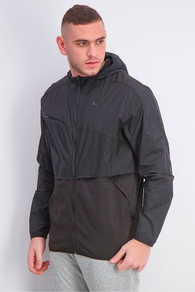 Men Plain Windbreaker Jacket, Black - 2