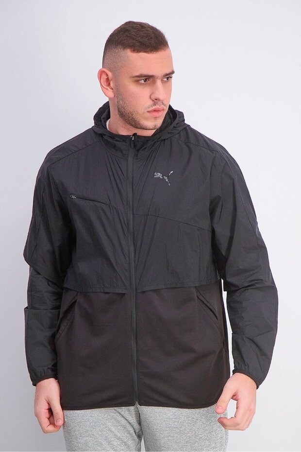 Men Plain Windbreaker Jacket, Black - 1